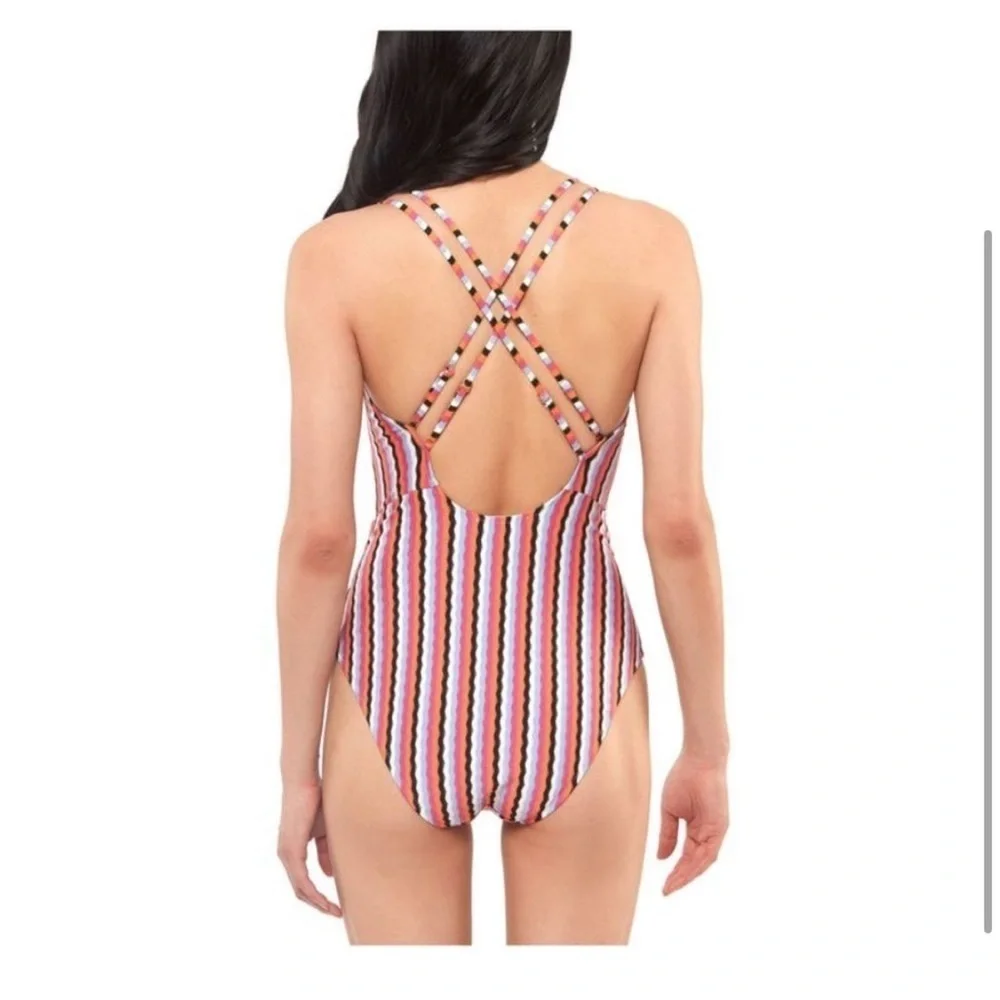 Jessica Simpson Got the Groove Plunge Strappy One Piece Swimsuit Womens Sall - Picture 2 of 9